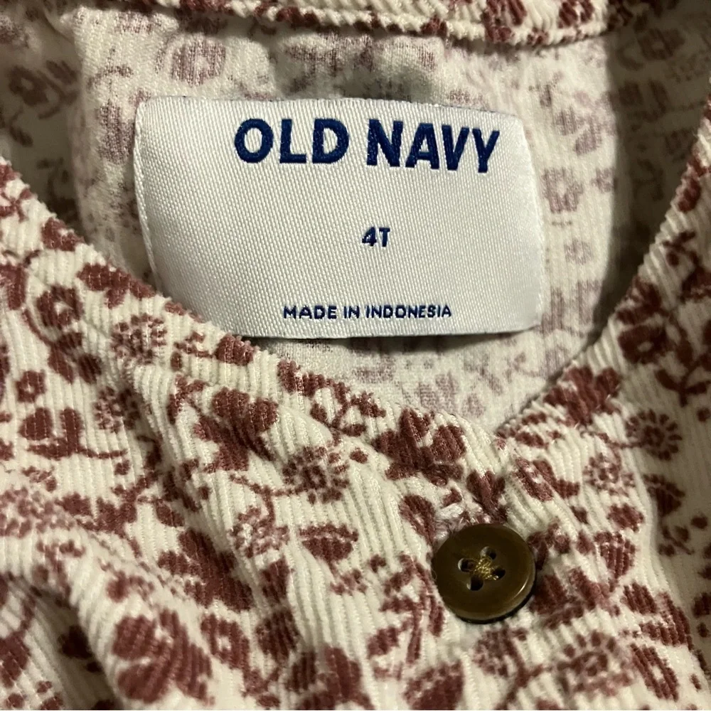 Old Navy Girls Sz‎ 4T Boho Cottage Core White/ Plum Floral Corduroy Dress
